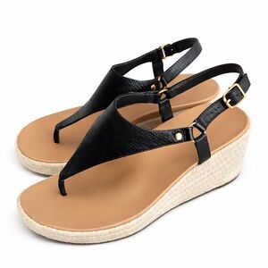 Vionic Black and Tan Wedge Sandals